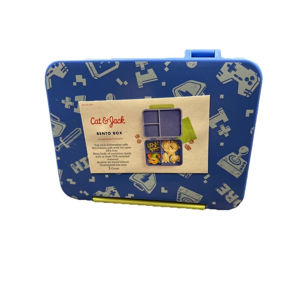 NWT Cat and Jack Bento Box Video Game Pattern Blue Kids Lunch Box New